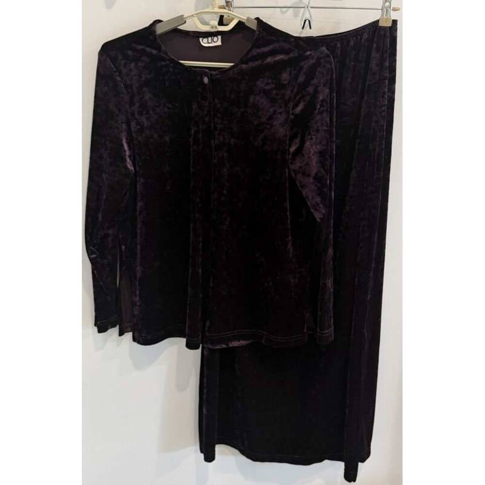 Clio Vintage Plum Purple Velvet Maxi Skirt and Cardigan Sweater Jacket Size L